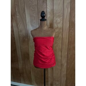 Helen Jon Red Ruched Strapless Tankini Swim Top Textured Chevron Size Medium